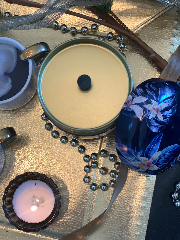 Black and Gold Floral Tin Candle