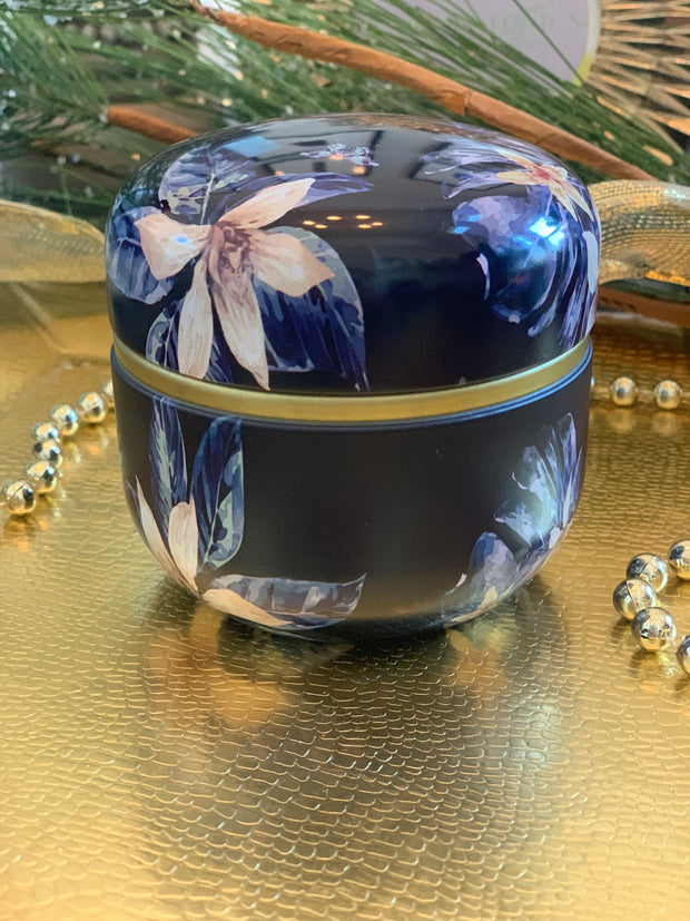 Black and Gold Floral Tin Candle