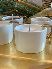 Espresso Cup Candles with Gold Handle Set of 2