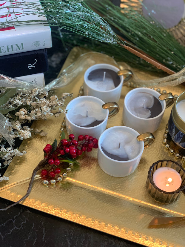Espresso Cup Candles with Gold Handle Set of 2