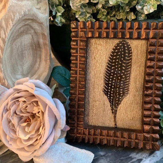 Framed Feather in Wood