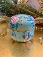 Turquoise and Pink Rose Floral Candle