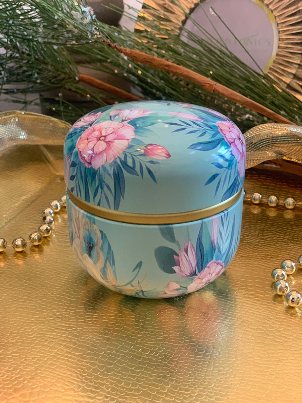 Turquoise and Pink Rose Floral Candle