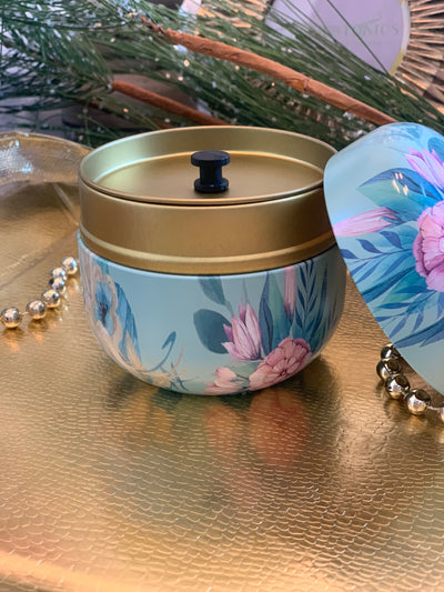Turquoise and Pink Rose Floral Candle