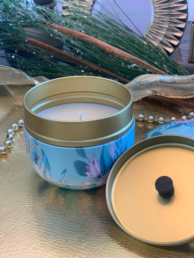 Turquoise and Pink Rose Floral Candle