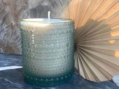 Sea Foam Green Crystal Bubbles and Gold Rim Candle