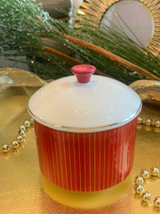 Chic Red and Gold Pinstriped Candle with Top