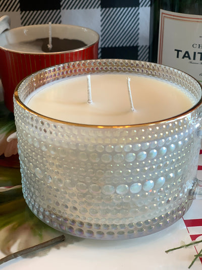 Iridescent Glass Mug with Embossed Bubbles Candle