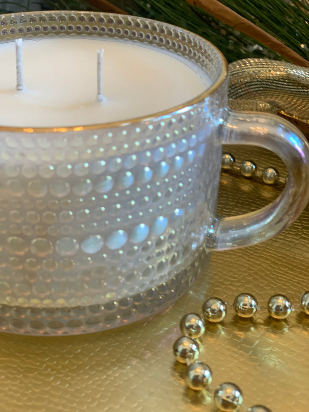 Iridescent Glass Mug with Embossed Bubbles Candle