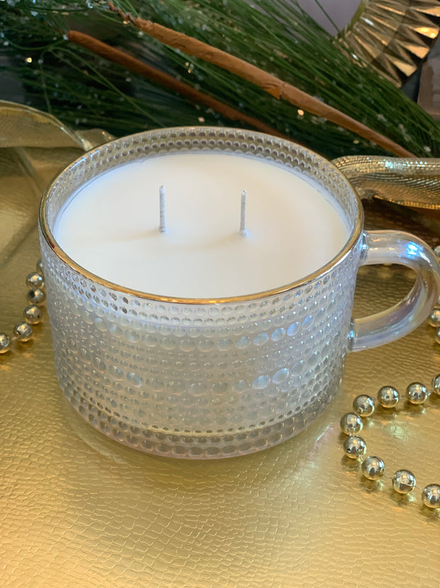 Iridescent Glass Mug with Embossed Bubbles Candle