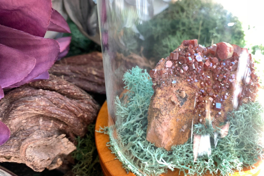 Vanadinite Crystal Specimen In Cloche Dome