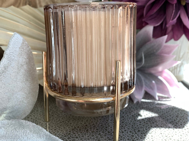 Rosy Fluted Glass Candle with Stand