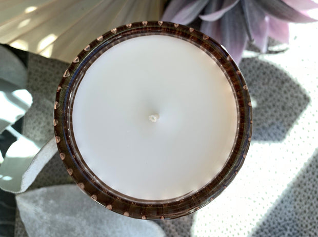 Rosy Fluted Glass Candle with Stand